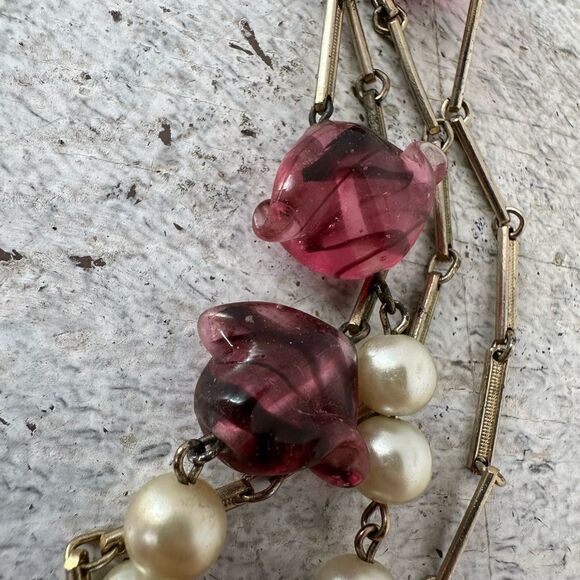 Vintage 28” Murano Glass And Faux Pearl Infinity Necklace - Picture 3 of 7